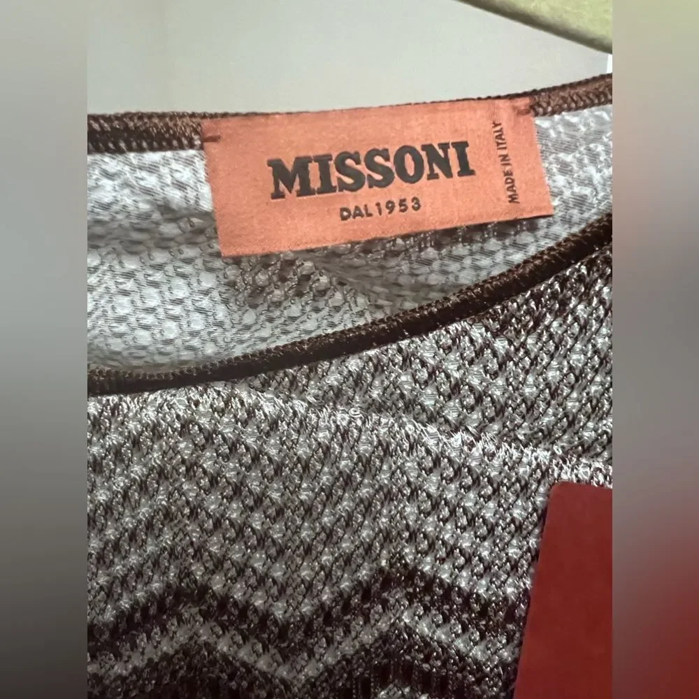 Missoni Zigzag Jacquard Long sleeves Mini Dress Brown & White SZ 10US/46EU - Picture 12 of 15